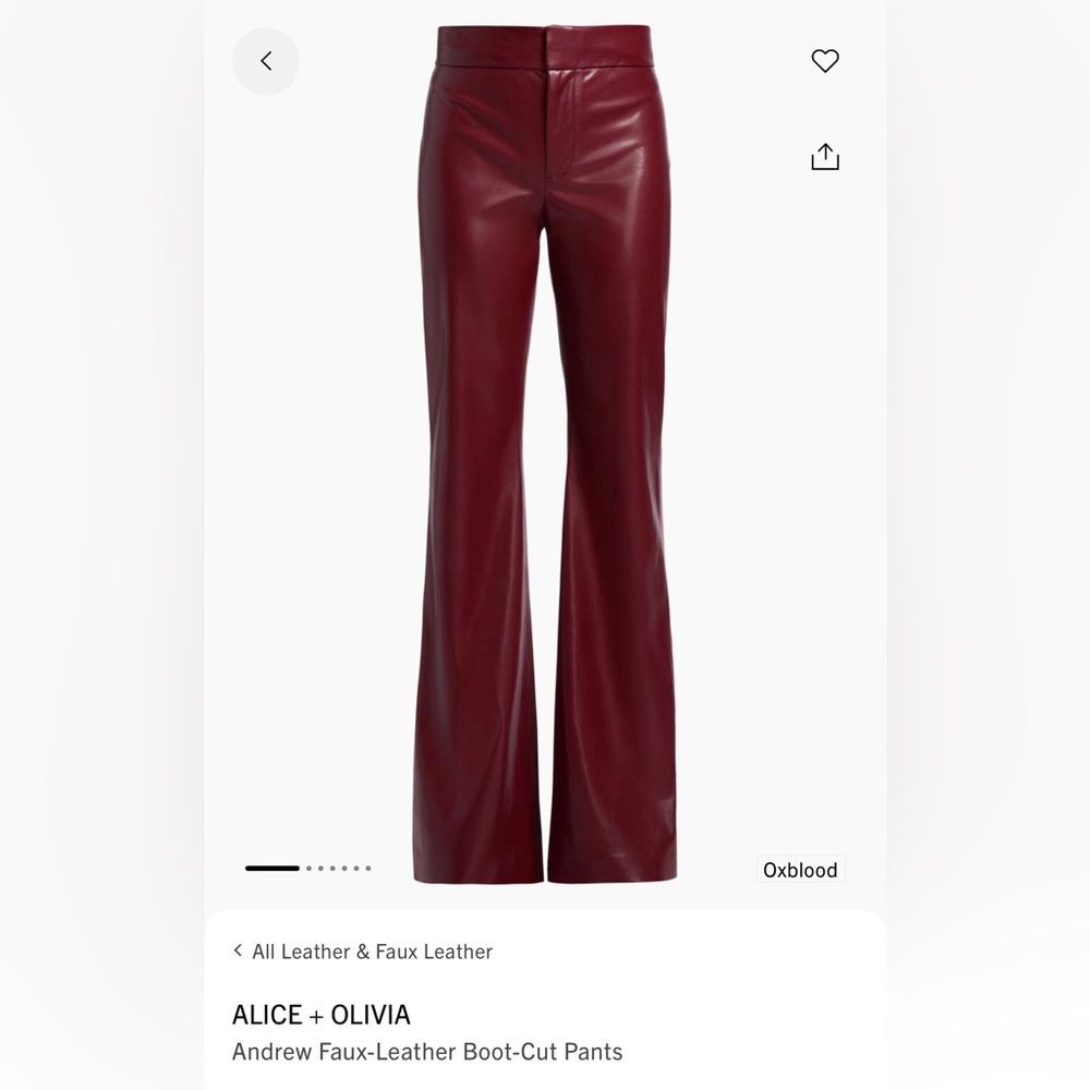 Alice + Olivia Burgundy Faux-Leather Flare Pants